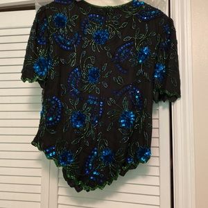 Laurence Kazar of New York. Size XL.top.w/multi-color sequins and beads.